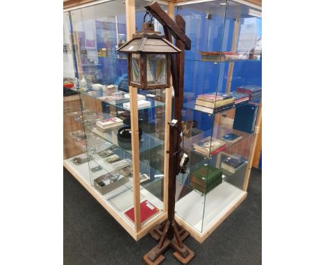 OAK LEADED GLASS STANDARD LAMP
