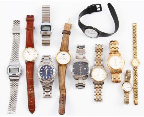 A collection of various wrist watches to include an Accurist with moon face movement, (A/F) and other names to include Swatch