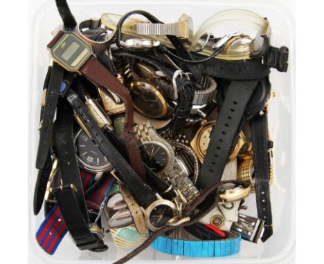 A collection of various wrist watches to include the names Sekonda, Pulsar, Citizen, etc. along with a pressed flower compact