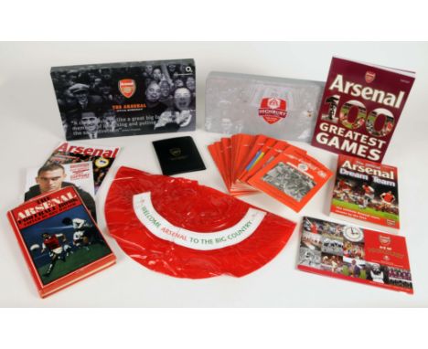 A selection of Arsenal football related items to include two official membership sets, 1960s Gunflash supporters club magazin