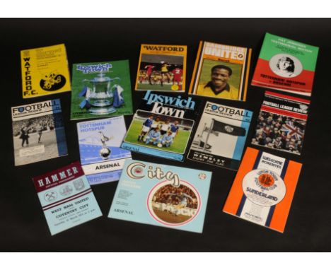 A selection of mainly London club football programmes featuring various teams including Arsenal and Tottenham Hotspur, all fr