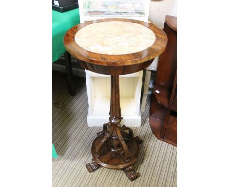 A 19th century design rosewood jardiniere/ planter having removable marble insert top on architectural column with four scrol