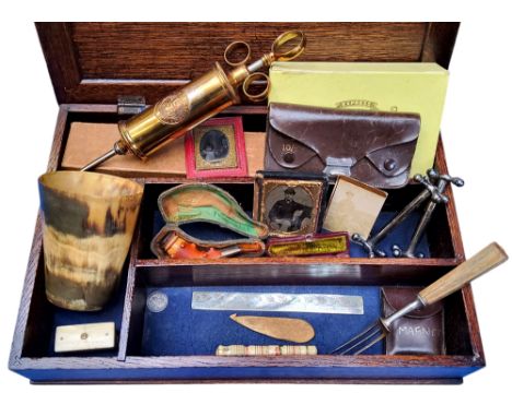 Boxes &amp; Objects - an 18th century Scottish horn beaker; horn hafted and steel fork; Victorian silver mounted cheroot hold