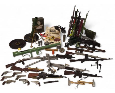 Action Man Accessories including Flare Guns, Bazooka &amp; shell, 81mm Mortar with shells &amp; instructions, Colt 45s,&nbsp;
