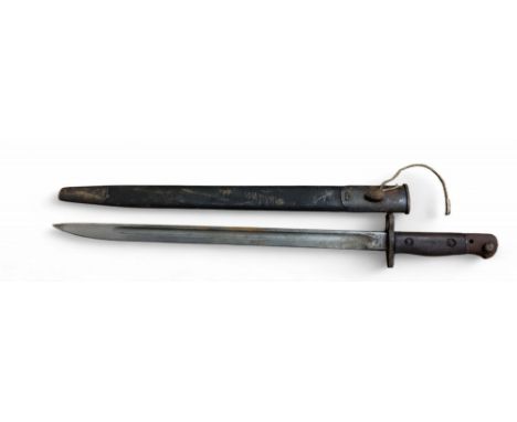 A World War I 1907 pattern hooked quillon Wilkinson bayonet,&nbsp; 43.5cm long single side fullered steel blade, stamped Wilk