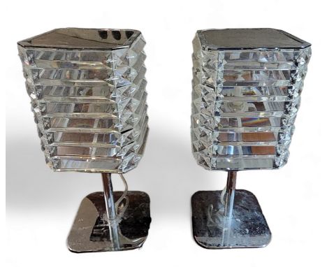 Lighting - a pair of ribbed perspex and chrome side lights, 35cm high