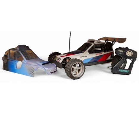 A FG Marder 2WD Off Road Buggy, 26 cc 2-stroke engine with pull starter, 38cm high, 68cm long; other bodies, controller, (not