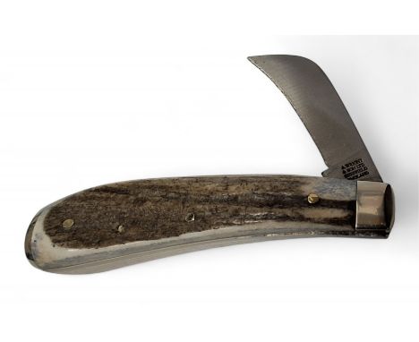 Flat bottom pruning knife,&nbsp;stag scales, blade stamped "A. Wright &amp; Son Ltd. Sheffield England"