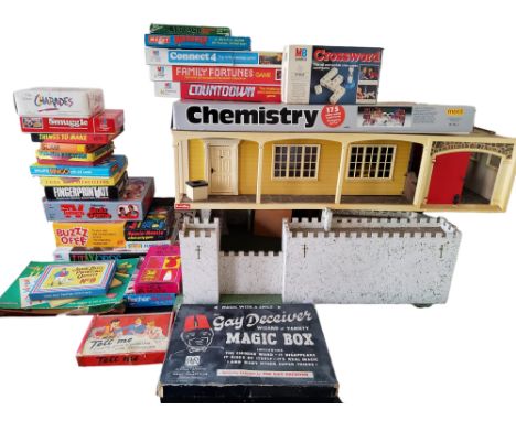 Toys and Games -&nbsp;The Gay Deceiver magic box, c.1950-60;&nbsp; a fort;&nbsp; Warship, Connect Four, Pot Black, etc  **Bin