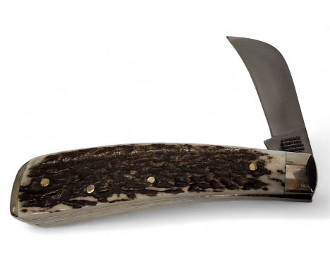 Flat bottom pruning knife,&nbsp;stag scales, blade stamped "A. Wright &amp; Son Ltd. Sheffield England"