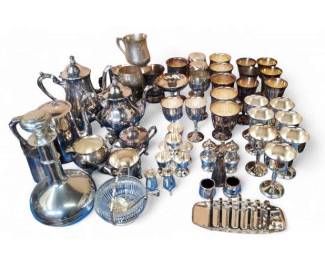 Plated Ware - silver plated goblets, Butler Cavalier and others;&nbsp; &nbsp;eggcups, cruet sets;&nbsp; &nbsp;four piece tea 