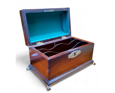 A Regency tea caddy converted into a letter rack, later ball and claw feet (faults)
