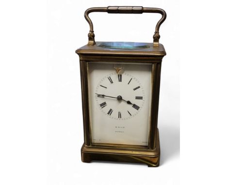 A 20th century French carriage clock, Roman numerals, M M &amp; Co Patent, 19cm high over handle