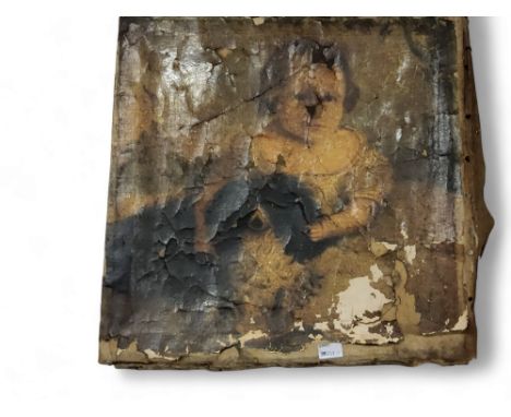 English School, late 18th/early 19th century, Portrait of a Young Child, with King Charles Spaniel, 40cm x 41cm, in need of r