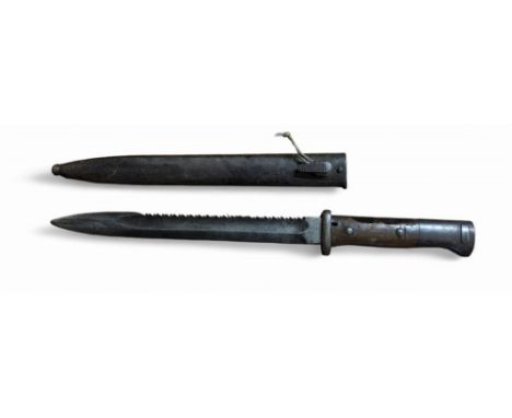 A World War I German Mauser&nbsp; saw-back bayonet, with 24.5cm blade, marked Erfort, steel scabbard