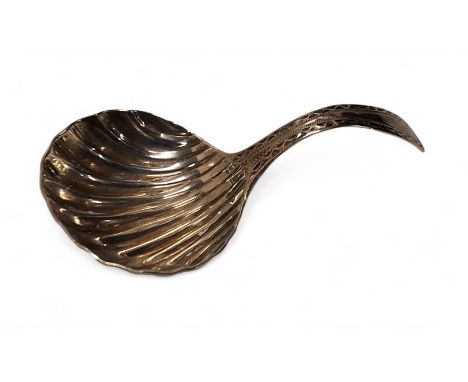 A George III silver caddy spoon, bright cut engraving, fluted bowl,&nbsp;John Lambe, London, 1873, 11g