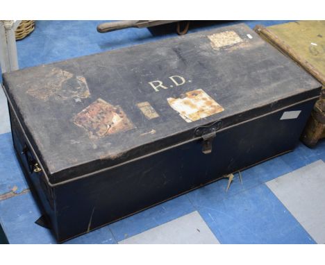 A Vintage Metal Travelling Trunk Monogrammed R D with LM&amp;SR Paper Label, 100cm Wide 