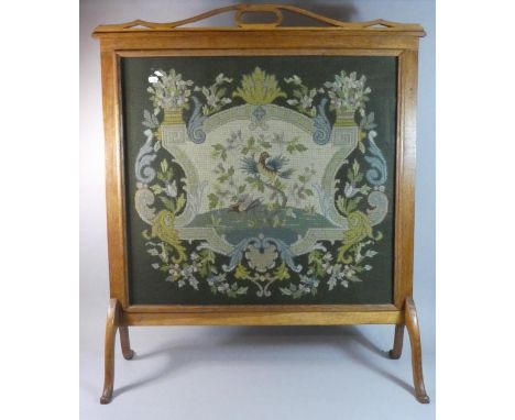 A Large Oak Framed Edwardian Tapestry Fire Screen, 82cm Wide 