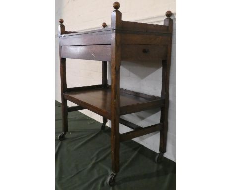 An Edwardian Oak Galleried Tea/Games Table with Hinged Top to Inner Baize Covered Playing Surface, Side Drawer and Stretcher 