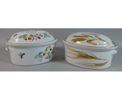 Two Royal Worcester Oval Casserole Dishes and Covers, Strawberry Fair and Wild Harvest 