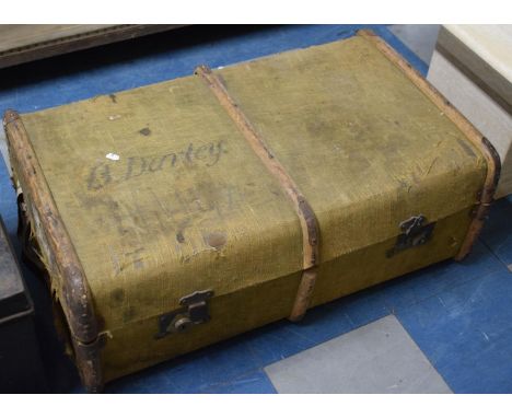 A Vintage Canvas Covered Travelling Trunk, 83cm Wide 
