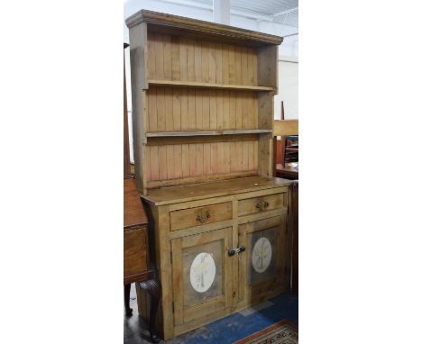 A Vintage Stripped Pine Dresser with Two Centre Drawers and Two Shelf Plate Rack, 121cm Wide 