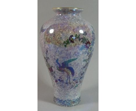 A Wilton Ware Lustre Vase Decorated with Exotic Birds, 21cm high 