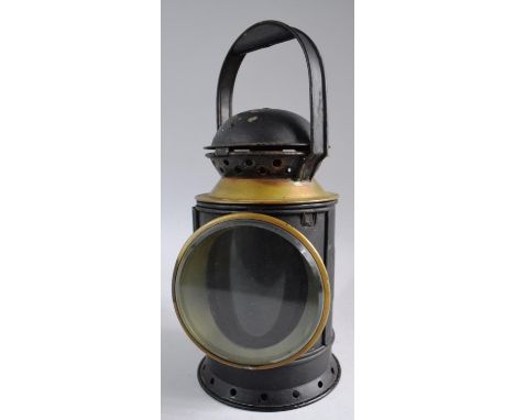 A Vintage Brass Mounted British Rail (Western) Railway Lamp, 31cm High. Missing Burner 