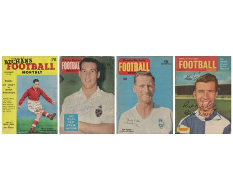 4 Vintage Football Magazines Signed by Billy Liddell/Nat Lofthouse/Tom Finney/Bryan Douglas. 4 Football Magazines (November 1
