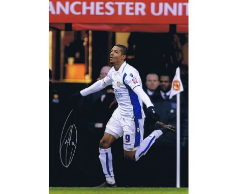 Autographed Jermaine Beckford 16 X 12 Photo : Col, Depicting Leeds United's Jermaine Beckford Running Away In Celebration Aft