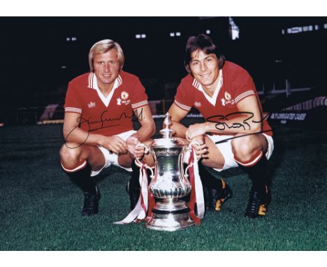 Autographed Man United 16 X 12 Photo : Col, Depicting A Wonderful Image Showing Manchester United's Stuart Pearson And Jimmy 