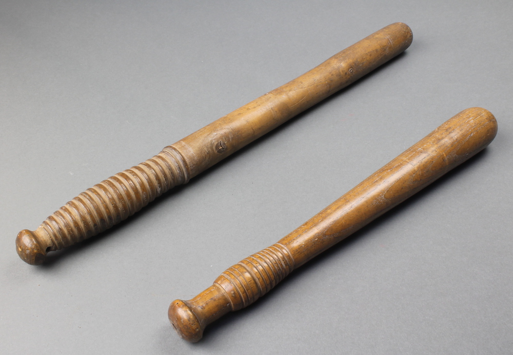 2 18th/19th Century turned wooden police truncheons 13