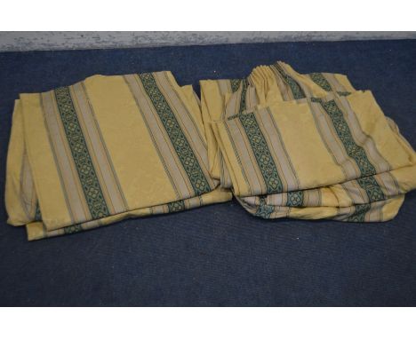 TWO PAIRS OF STRIPPED CURTAINS, both width 120cm x drop 227cm and