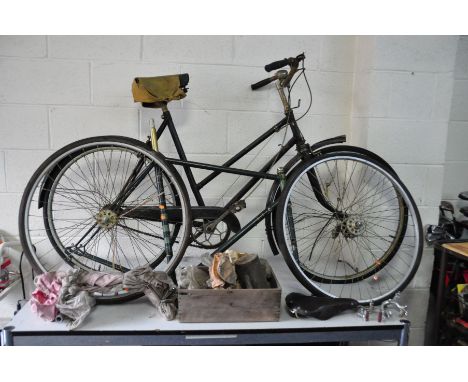 A VINTAGE HOPPER ANS SONS LADIES BIKE and a vintage Gents racing bike in parts with a tray of parts to fit including a Brooke