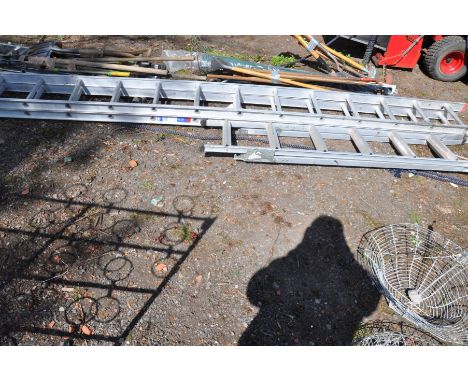 A PRIMA 740 ALUMINIUM DOUBLE EXTENSION LADDER 395cm closed and 727cm extended and a 2m long step ladder (2)