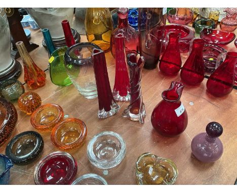 Group of Whitefriars coloured glass vases.