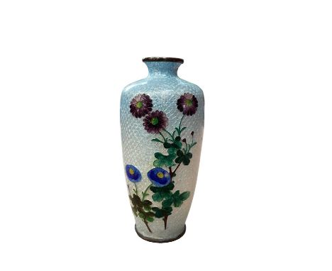 Antique Japanese ginbari cloisonné vase, decorated with flowers on a graduated light blue ground, 12cm high