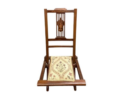 Edwardian inlaid mahogany folding chair, together with a singer sewing machine 