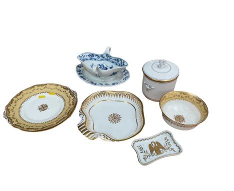 Pair of Mintons dessert plates, and bowl, and a group of continental china, including a Meissen onion pattern double ended sa