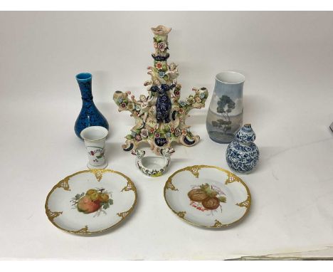 Group of continental porcelain, including a figural candlestick, a Meissen Kakiemon style vase, a Bing &amp; Grondahl vase, a