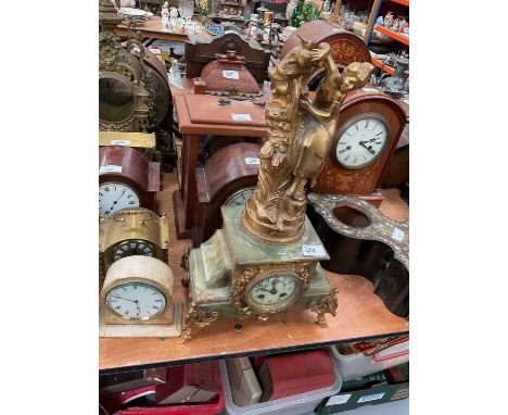 Group of five various mantel clocks to include green onyx figural clock and others (5).