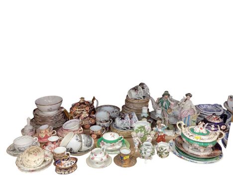 Collection of 18th/19th century ceramics including Spode pattern 1823 teapot and sucrier, Masons tea wares and jugs, Spode It