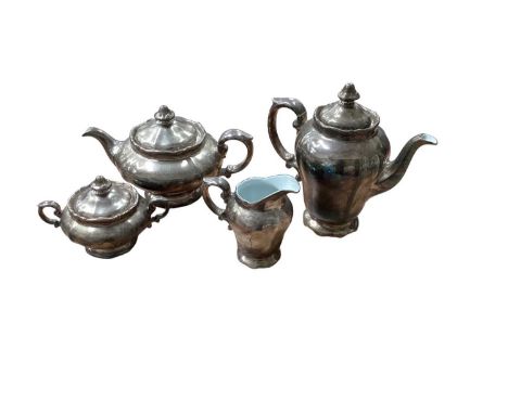 Unusual WMF silver plated porcelain four piece tea and coffee set of melon shape