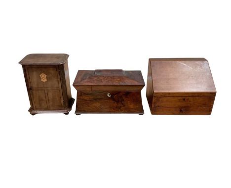 Regency rosewood sarcophagus shape tea caddy and two other boxes