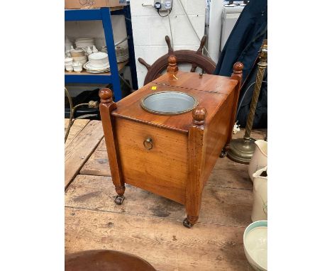 Continental cherrywood champagne cooler with six flutes, on casters, 34.5cm high x 37.5cm deep