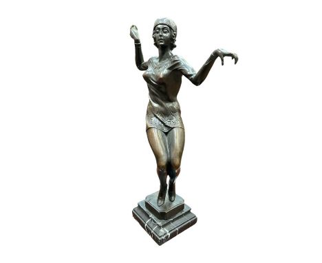 1920s style bronze sculpture of a flapper dancer, signed, on marble plinth, 42cm high