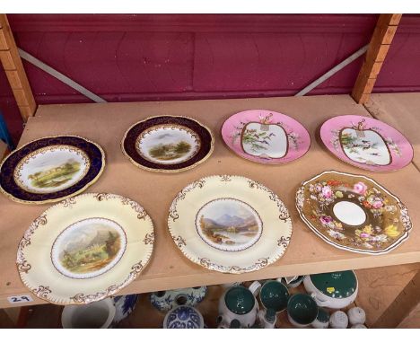 Group of seven 19th century English plates to include two Coalport and two Copeland cabinet plates, two aesthetic movement pl