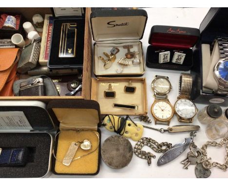 Group of watches, cufflinks, jewellery including 9ct gold pendant, various lighters and other items9ct gold pendant is attach