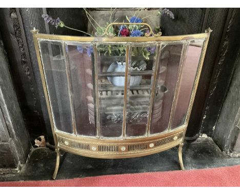 Bowed glass and brass firescreen, early 20th century, 59cm wide