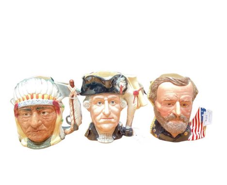 Three limited edition Royal Doulton two sided character jugs - The Battle of Little Big Horn 1876, The Siege of Yorktown 1781